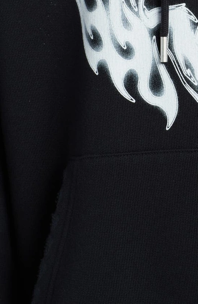 Shop Heron Preston Oversize Flaming Skull Distressed Pullover Hoodie In Black White