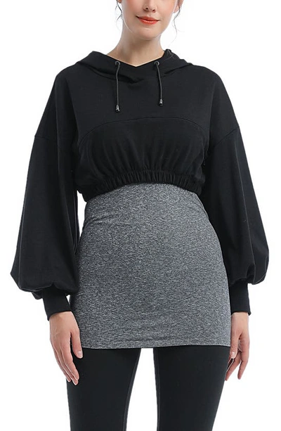 Shop Kimi And Kai Aroa Active Maternity/nursing Hoodie In Black/ Gray