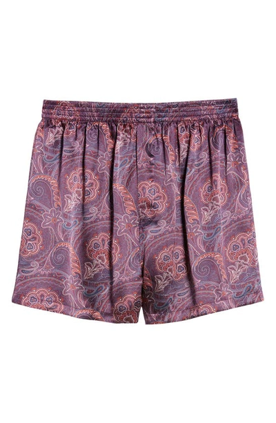 Shop Majestic Paisley Silk Boxers In Burgundy