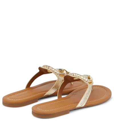Shop See By Chloé Hana Leather-trimmed Thong Sandals In Gold