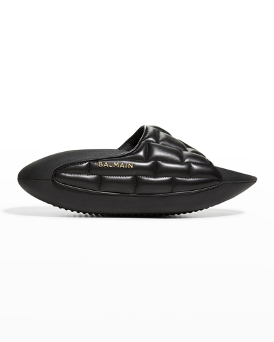 Shop Balmain B It Quilted Leather Slide Sandals In 0pa Noir