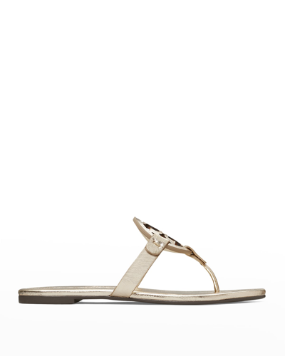 Shop Tory Burch Miller Soft Metallic Leather Sandals In Spark Gold