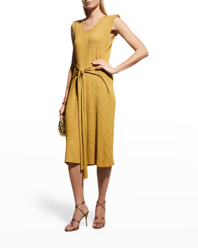Shop As By Df Mare Knit Tie-waist Dress In Gold