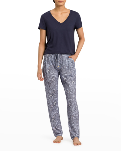 Shop Hanro Floral Printed Lounge Knit Pants In Calm Paisley
