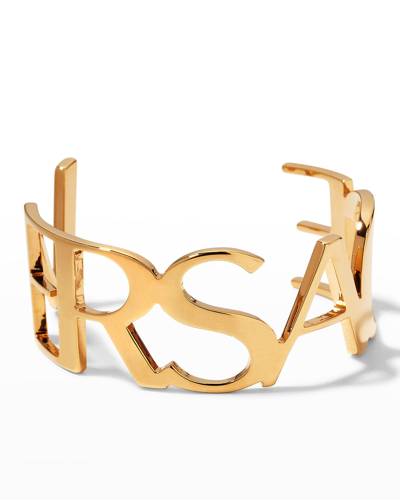 Shop Versace Logo Text Cuff Bracelet In  Gold