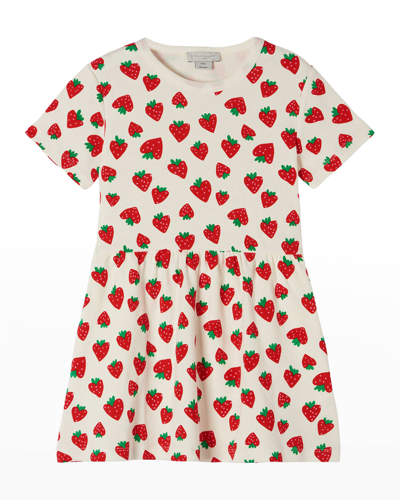 Shop Stella Mccartney Girl's Strawberry-print Ribbed Jersey Dress In 100ro Red