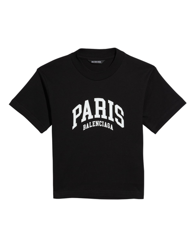 Shop Balenciaga Kid's Paris Logo-print T-shirt In Blackwhite