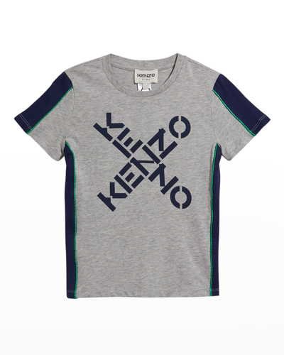 Shop Kenzo Boy's Cross-logo T-shirt In A07-light Grey Ma