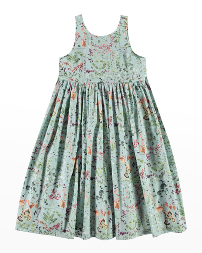 Shop Molo Girl's Clover Floral Sleeveless A-line Dress In Leafy