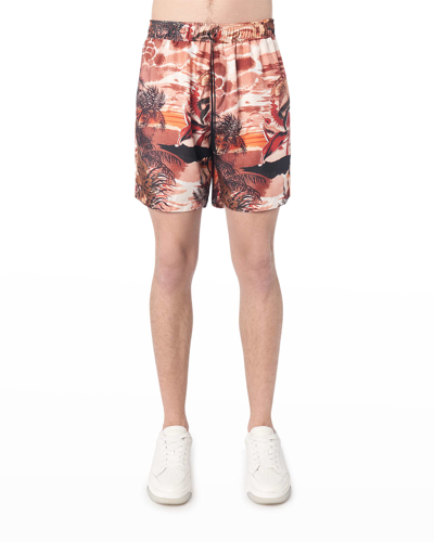 Shop Amiri Men's Hawaiian Silk Twill Shorts In Pink