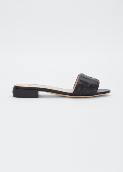 Shop Fendi Promenade Ff Leather Slide Sandals In Black
