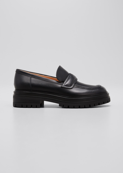Shop Gianvito Rossi 20mm Lug-sole Smooth Leather Loafers In Cuoio