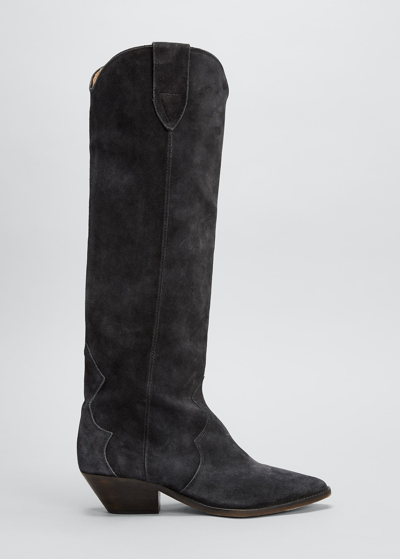 Shop Isabel Marant Denvee Suede Tall Western Boots In Taupe
