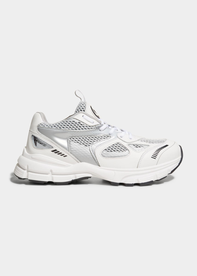 Shop Axel Arigato Marathon Metallic Mesh Net Runner Sneakers In White Silver