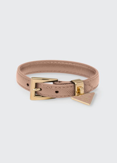 Shop Prada Leather Triangle Bracelet In Pink