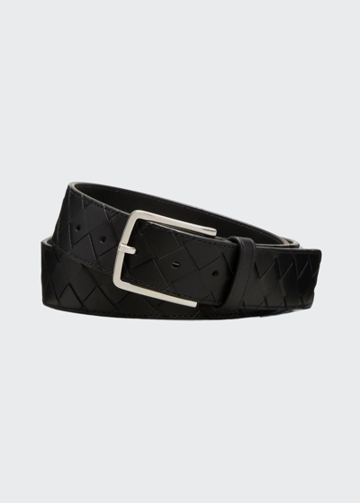 Shop Bottega Veneta Men's Cintura Intrecciato Leather Belt In Multi-nero
