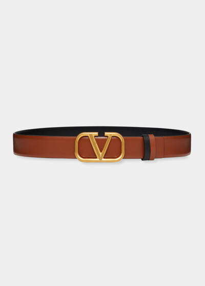 Shop Valentino Vlogo Reversible Leather Belt In Selleria/black