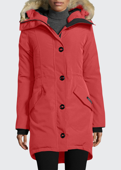 Shop Canada Goose Rossclair Fur-trim Hooded Down Parka In Red