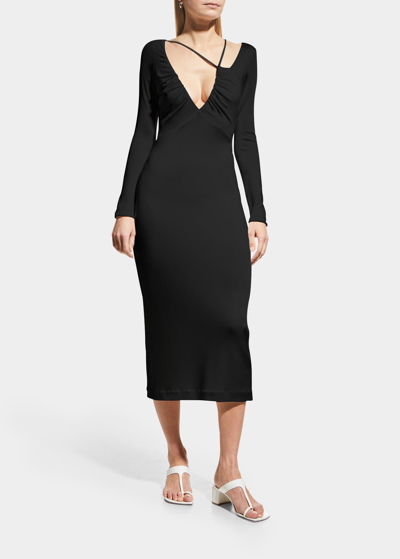 Shop Et Ochs Bella Ruched Strappy Midi Dress In Black