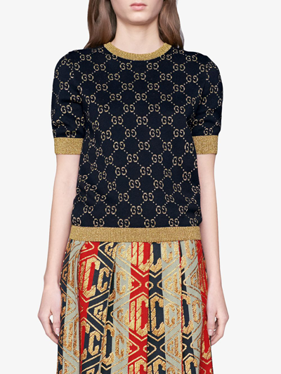 Shop Gucci Top Con Gg In Blue