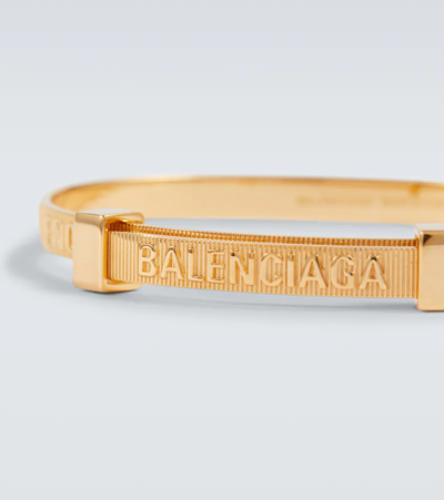 Shop Balenciaga Force Striped Bracelet In Shiny Gold