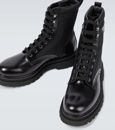 Shop Prada Brushed Leather And Nylon Boots In Nero