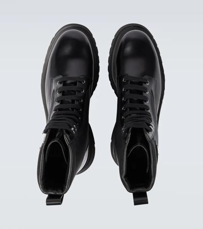 Shop Prada Brushed Leather And Nylon Boots In Nero