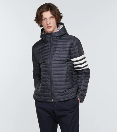 Shop Thom Browne Hooded Technical Jacket In Navy