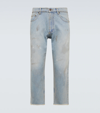 Shop Erl Distressed Cropped Jeans In Light Blue