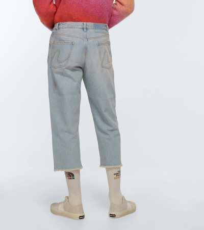 Shop Erl Distressed Cropped Jeans In Light Blue