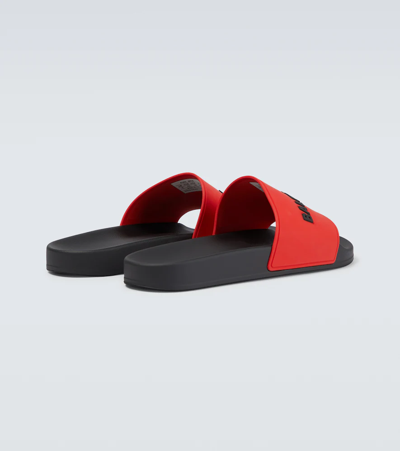 Shop Balenciaga Rubber Pool Slides With Logo In Red