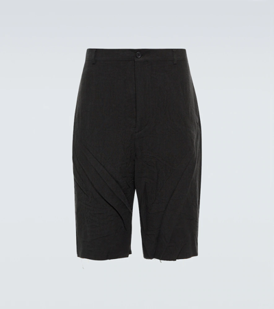 Shop Balenciaga Linen Mid-rise Shorts In Black