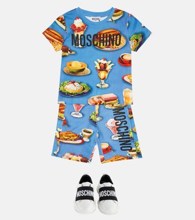 Shop Moschino Printed Jersey Shorts In Azure Ice Cream