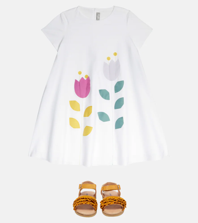 Il Gufo Printed Cotton Dress In White Lilac