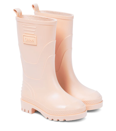 Shop Chloé Logo Rubber Boots In Pale Pink