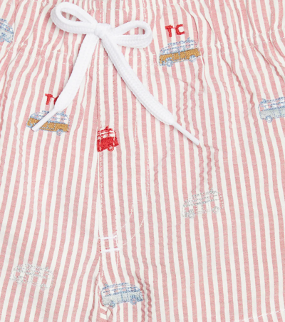 Shop Tartine Et Chocolat Baby Striped Embroidered Swim Trunks In Grenade