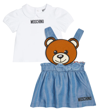 Shop Moschino Baby Dress And T-shirt Set In Optical White