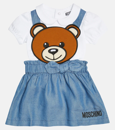 Shop Moschino Baby Dress And T-shirt Set In Optical White