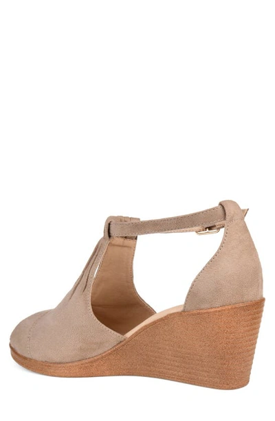 Journee Collection Kedzie Womens Faux Suede Ankle Strap Wedges In Taupe