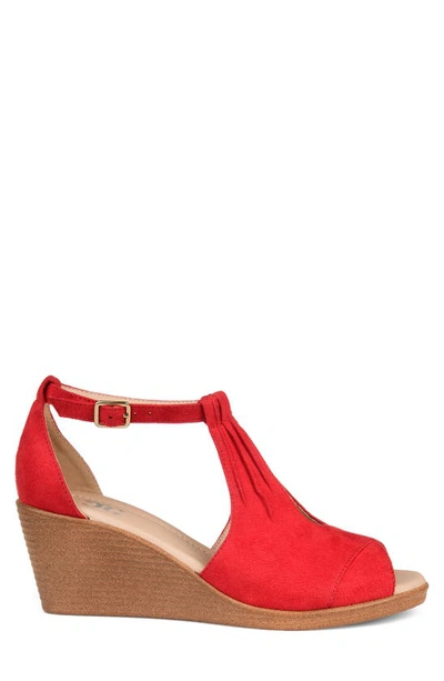 Journee Collection Womens Kedzie Medium And Wide Width Buckle Open Toe Wedge In Red