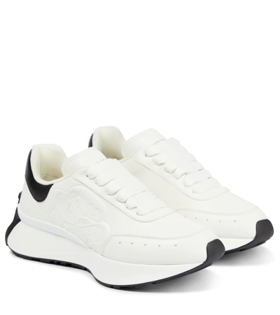 Shop Alexander Mcqueen Sprint Leather Sneakers In White/black