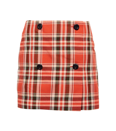 Shop Acne Studios Checked Cotton-blend Miniskirt In Red/brown