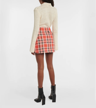 Shop Acne Studios Checked Cotton-blend Miniskirt In Red/brown