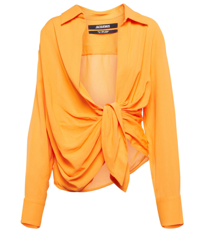 Shop Jacquemus La Chemise Bahia Tie-detail Shirt In Orange