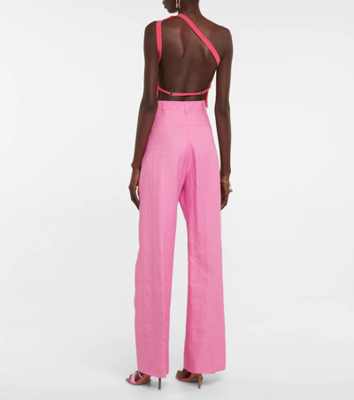 Shop Jacquemus La Maille Ascu Linen-blend Crop Top In Pink