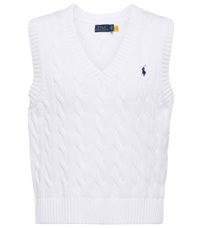 Polo Pony Cable Knit Sleeveless Vest In White
