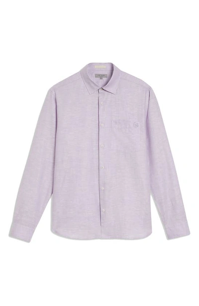 Shop Ted Baker Remark Slim Fit Solid Linen & Cotton Button-up Shirt In Light Purple