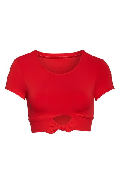 Shop Robin Piccone Ava Knot Front Tee Bikini Top In Fiery Red