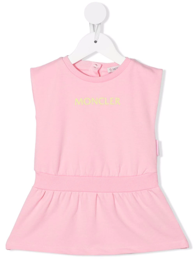 Shop Moncler Logo-print Sleeveless Jersey Dress In Pink
