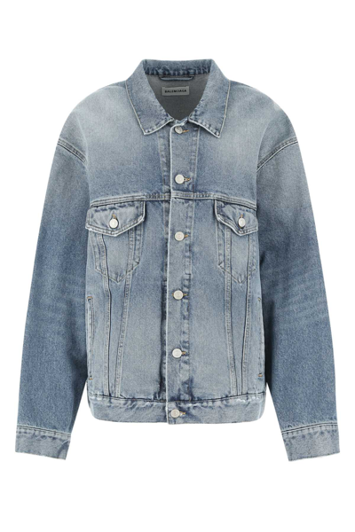 Shop Balenciaga Strass Large Fit Denim Jacket In Blue